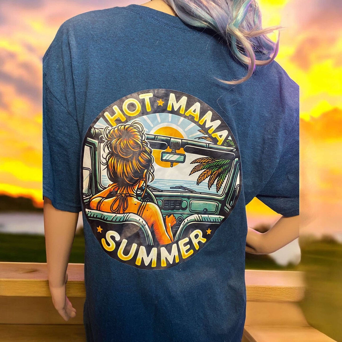 t-shirt hot mama summer bleu nuit en coton