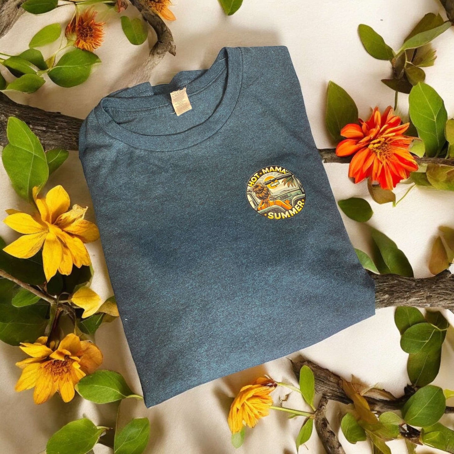 t-shirt hot mama summer bleu nuit en coton