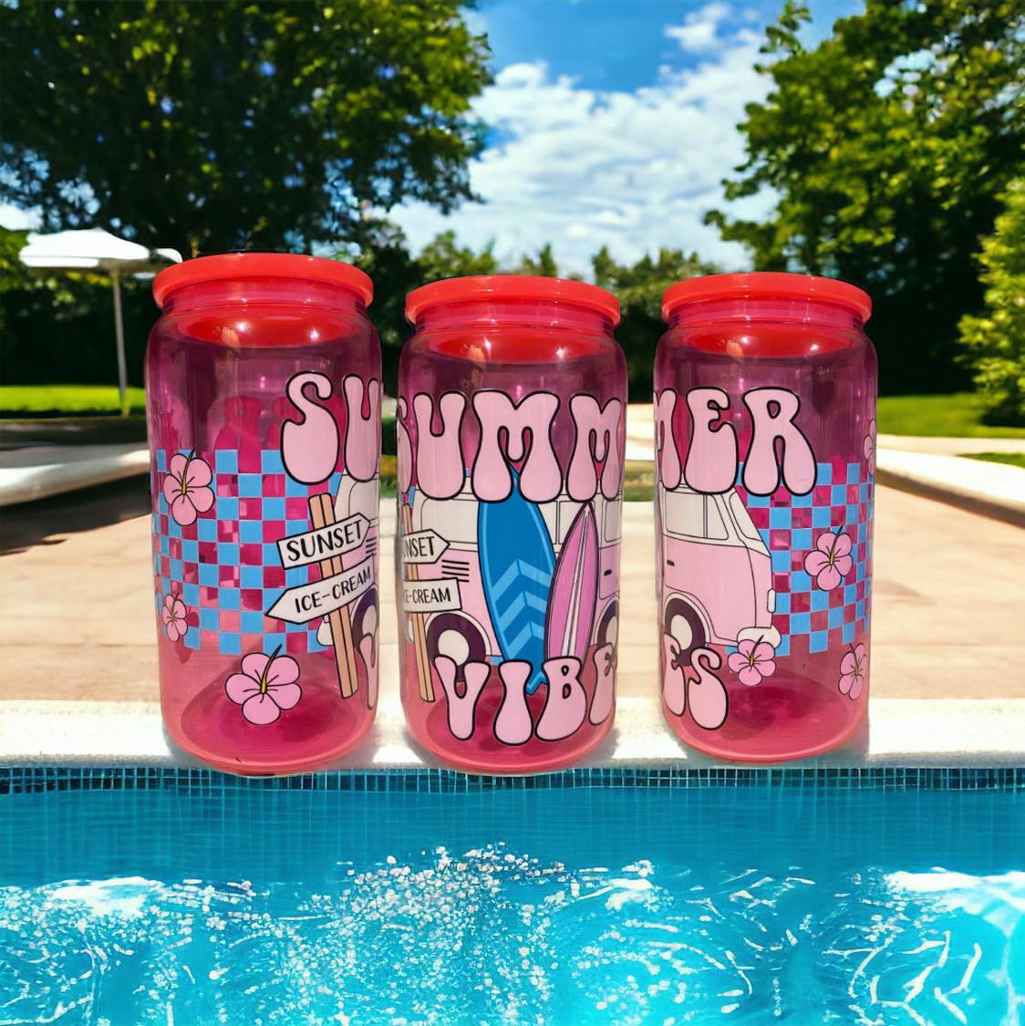 gobelet 16 oz en verre rose fuchsia summer vibes