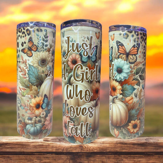 tumbler 20 oz jhust a gril who loves fall